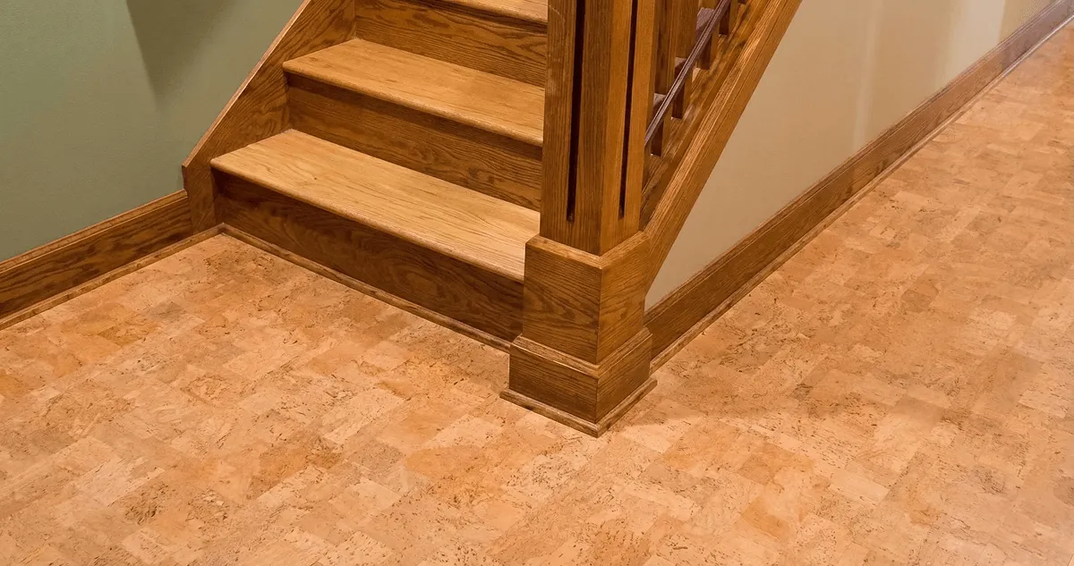 End of a staircase with cork flooring in Fort Wayne, IN